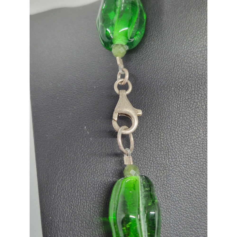 JTV Necklace Woman Green Glass Mother of Pearl Sterling Silver Quartz Statement - Picture 8 of 16